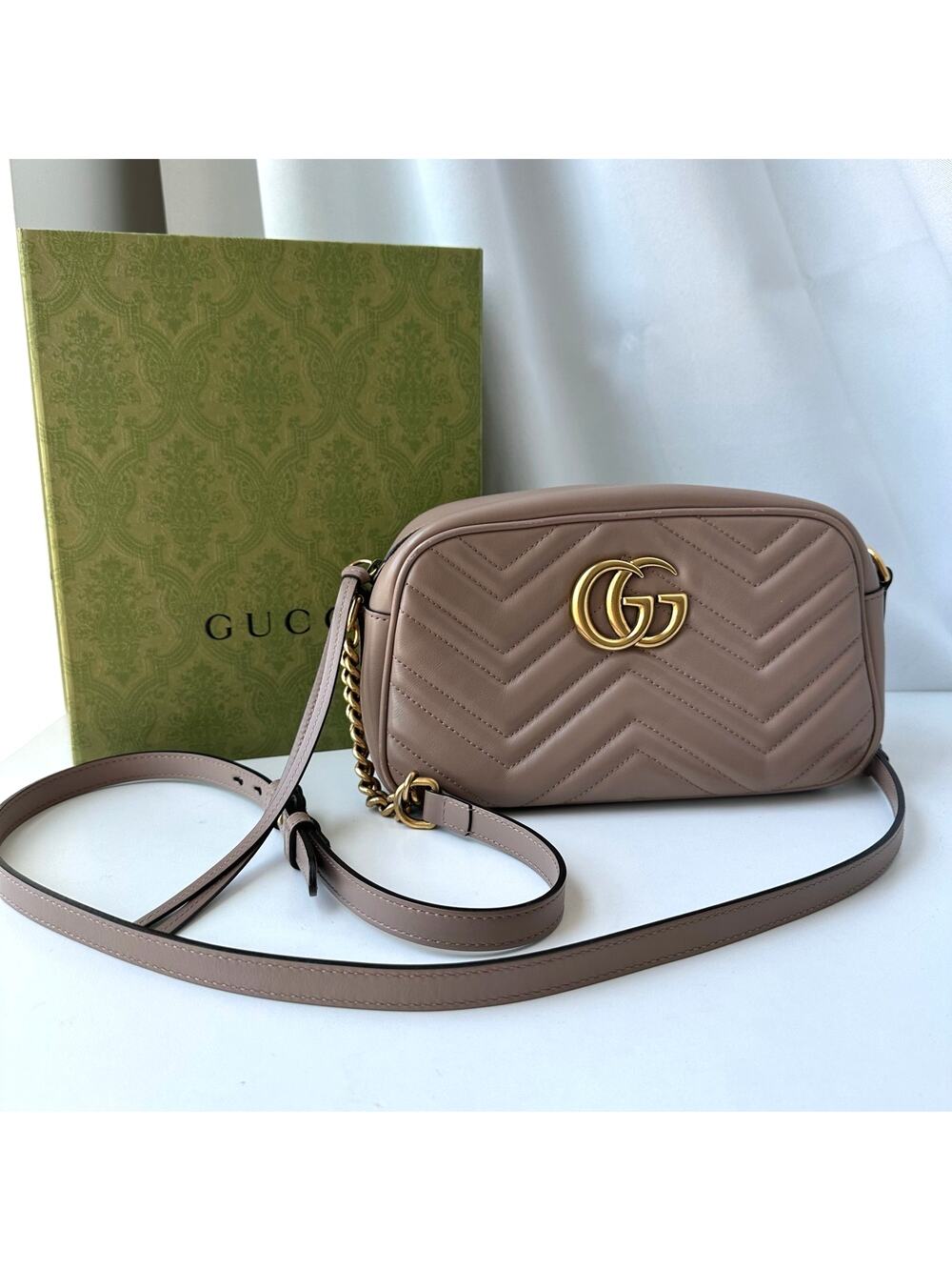Gucci Marmont Small Camera Bag Rose Quilted Matelassé Crossbody- Gold Hardware